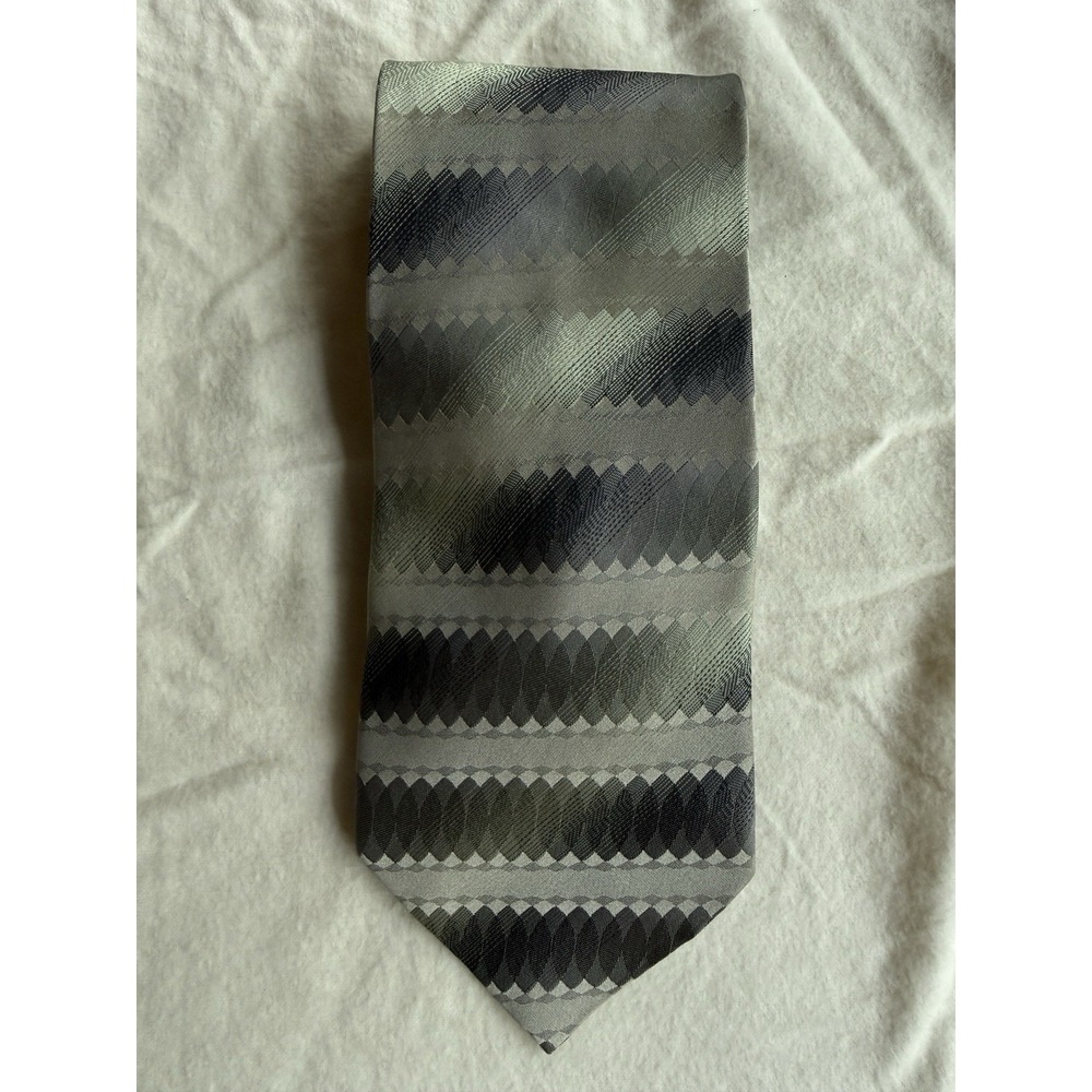 Emilio Romano Mens Silk Tie Gray Silver Black Geometric Handmade Italy Vintage